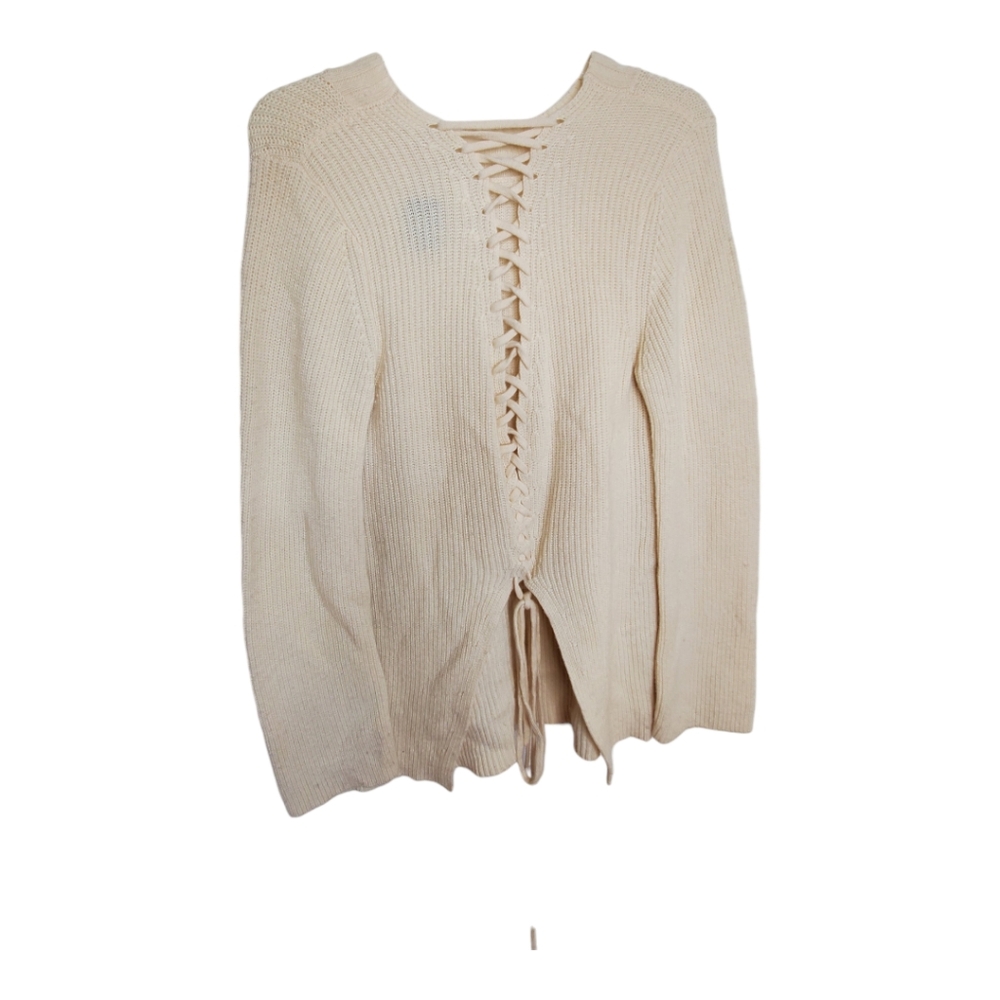 A.L.C Markell cashmere Wool blend Lace Up Sweater cream womens large #002 - Picture 8 of 10